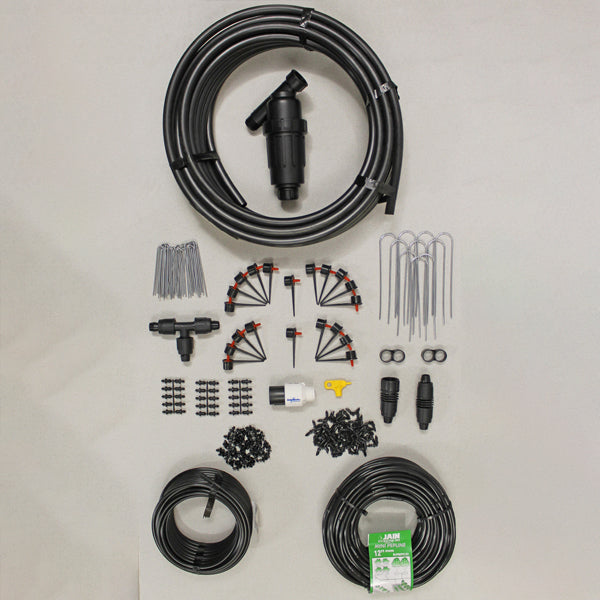 Economy Container Watering Kit - an image showing the various parts of the kit