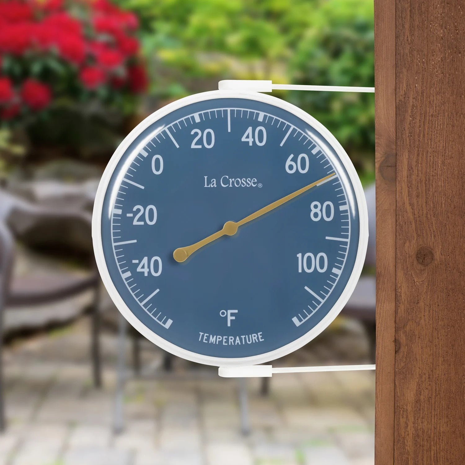 5" Dial Thermometer with Bracket - close-up image of the product mounted to the side.