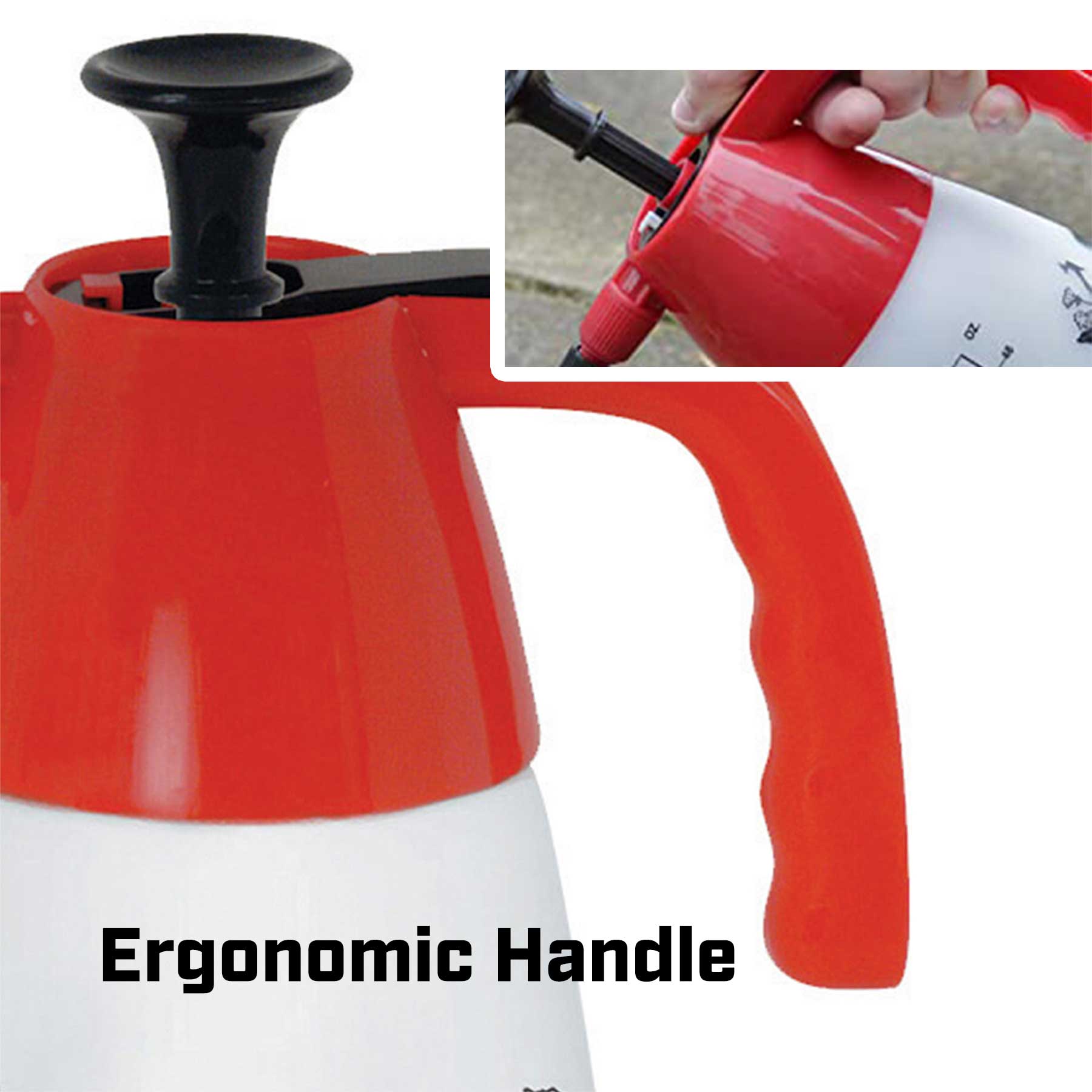 Chapin Multi-Purpose Sprayer: close up of the product image with the red ergonomic handle