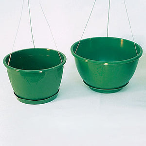 Green Hanging Pots with 3-Strand Hanger - images on white 
