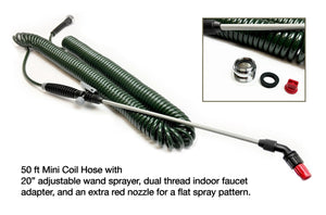 Mini Coil Water Hose and Wand: Image of the product and its various parts.