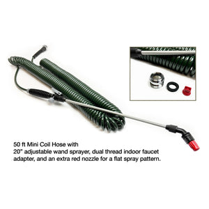 Mini Coil Water Hose and Wand: Image of the product and its various parts.