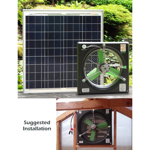 Solar Exhaust Fan System - Image of the product and the suggested installation