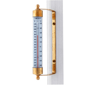 The Original Vermont Indoor/Outdoor 7 Thermometer mounted to a stand against a white background