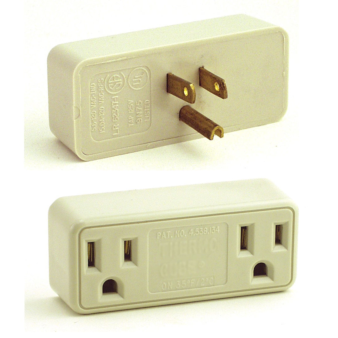 Thermostatic Outlet - image of the front and back against a white 