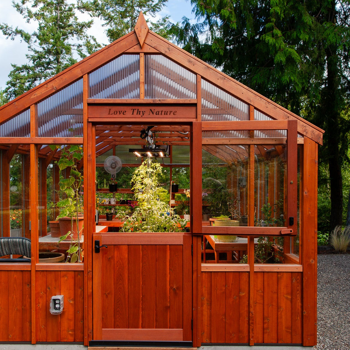 Charley's Alpine Insulated Cedar Greenhouse with double glass glazing and half open dutch door - Heritage Wood Greenhouse from Charley's Greenhouse & Garden