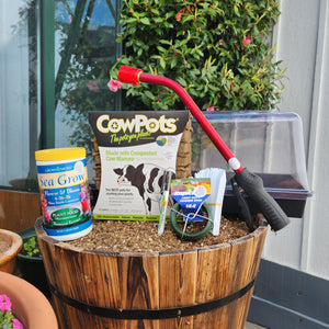 Charley's Greenhouse & Garden Supply Basic Veggie Garden Starter Kit including Mondi Mini Greenhouse, CowPots, Sea Grow Fertilizer, and more!