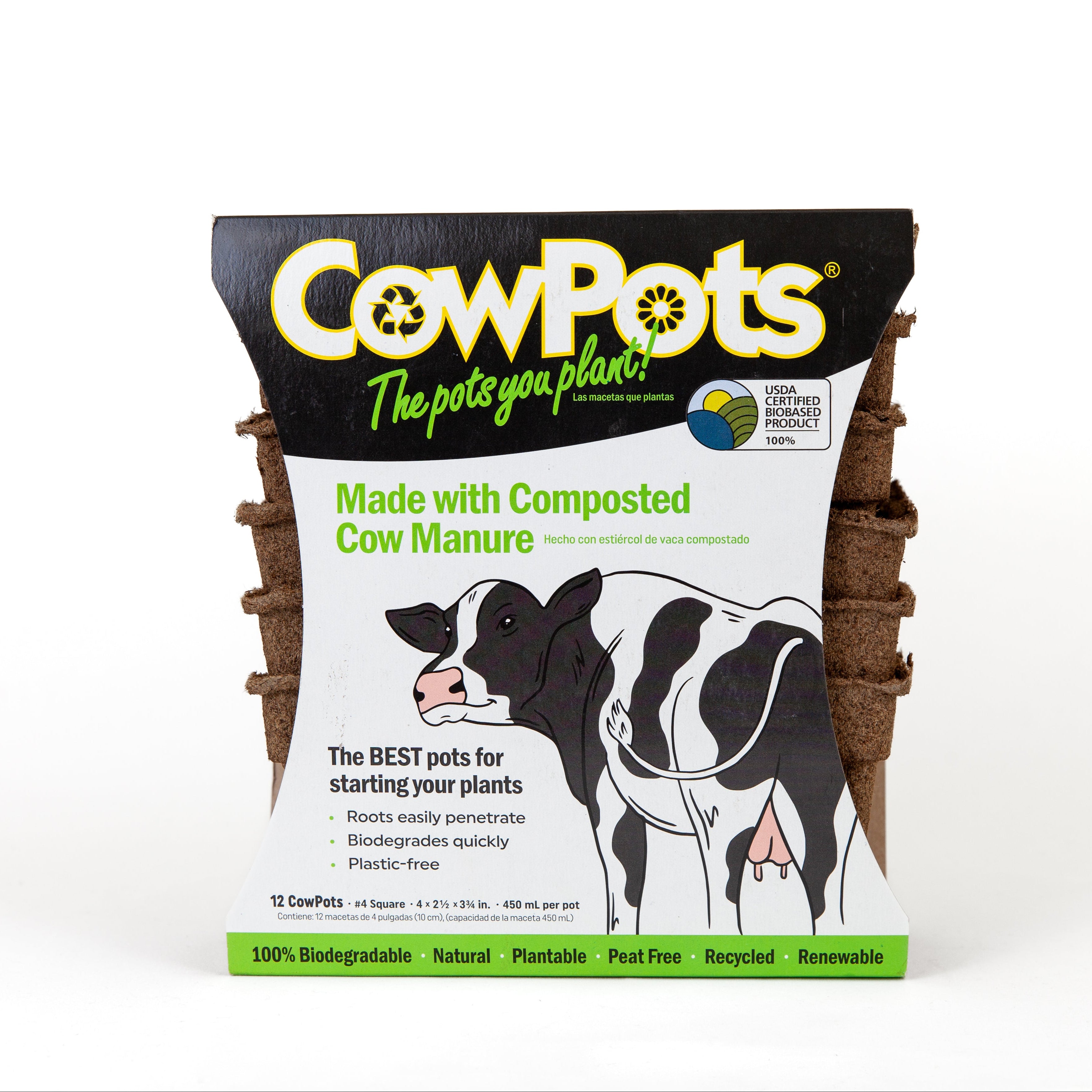 cow dung plant pots CowPots Square 4"